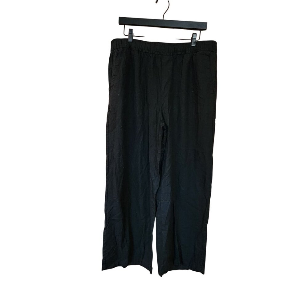 Old Navy Womens Black Wide Leg Pants Size L High-Rise 55% Linen